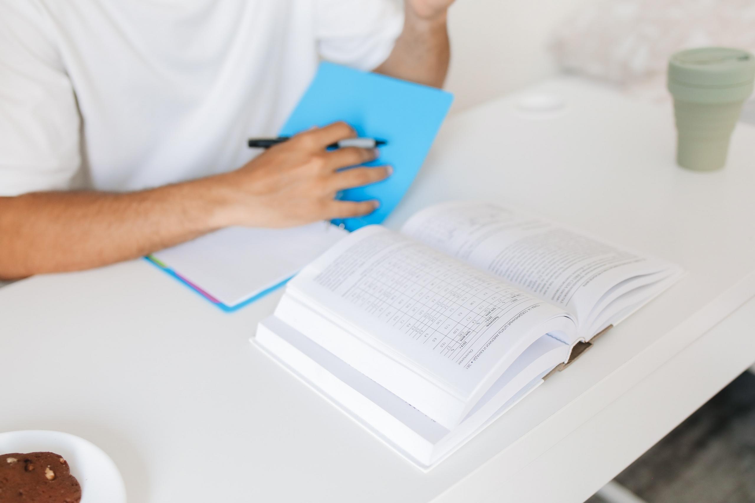 student revising and making notes