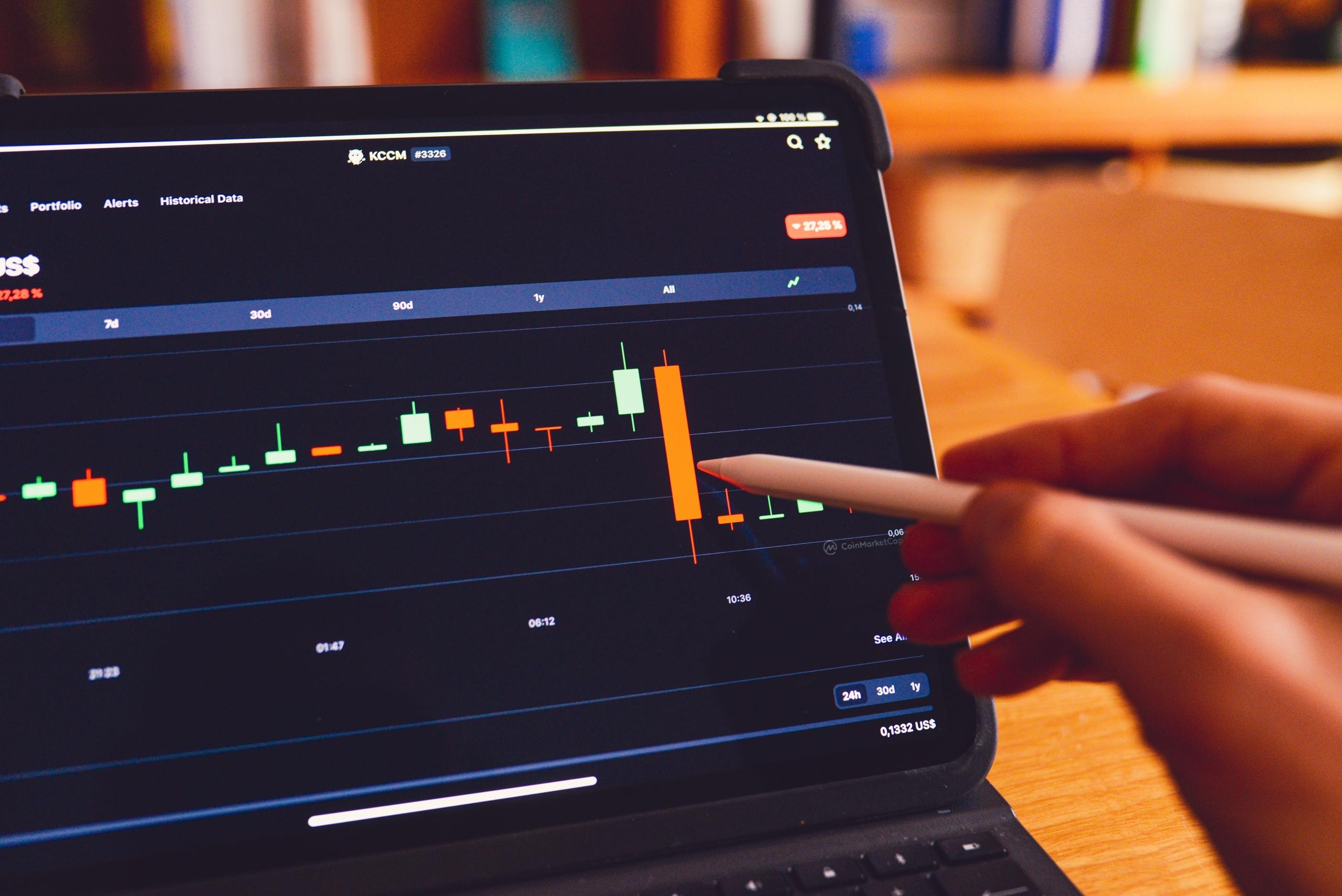graph on computer showing performance of investments