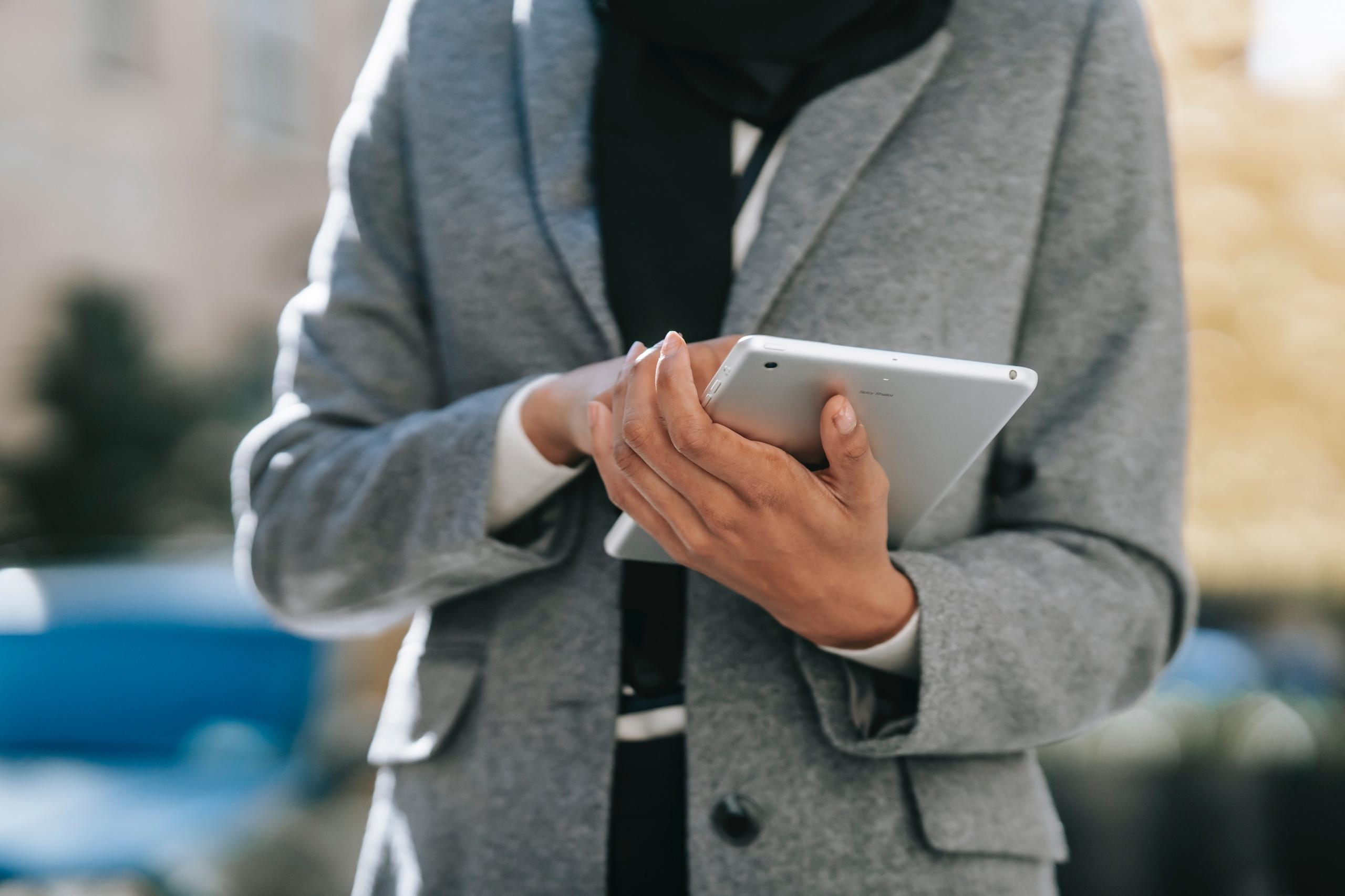 woman working on tablet