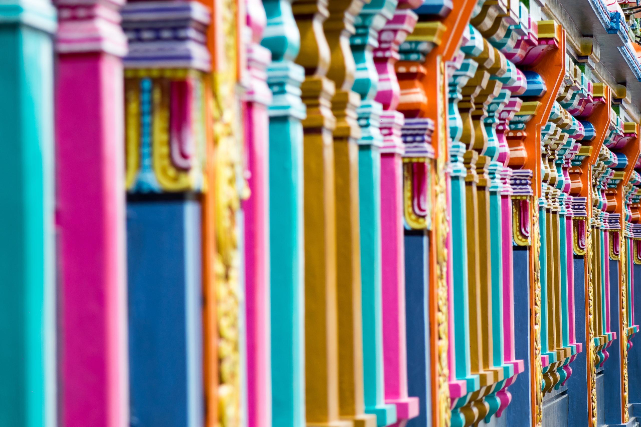 close up of pillars in different colours