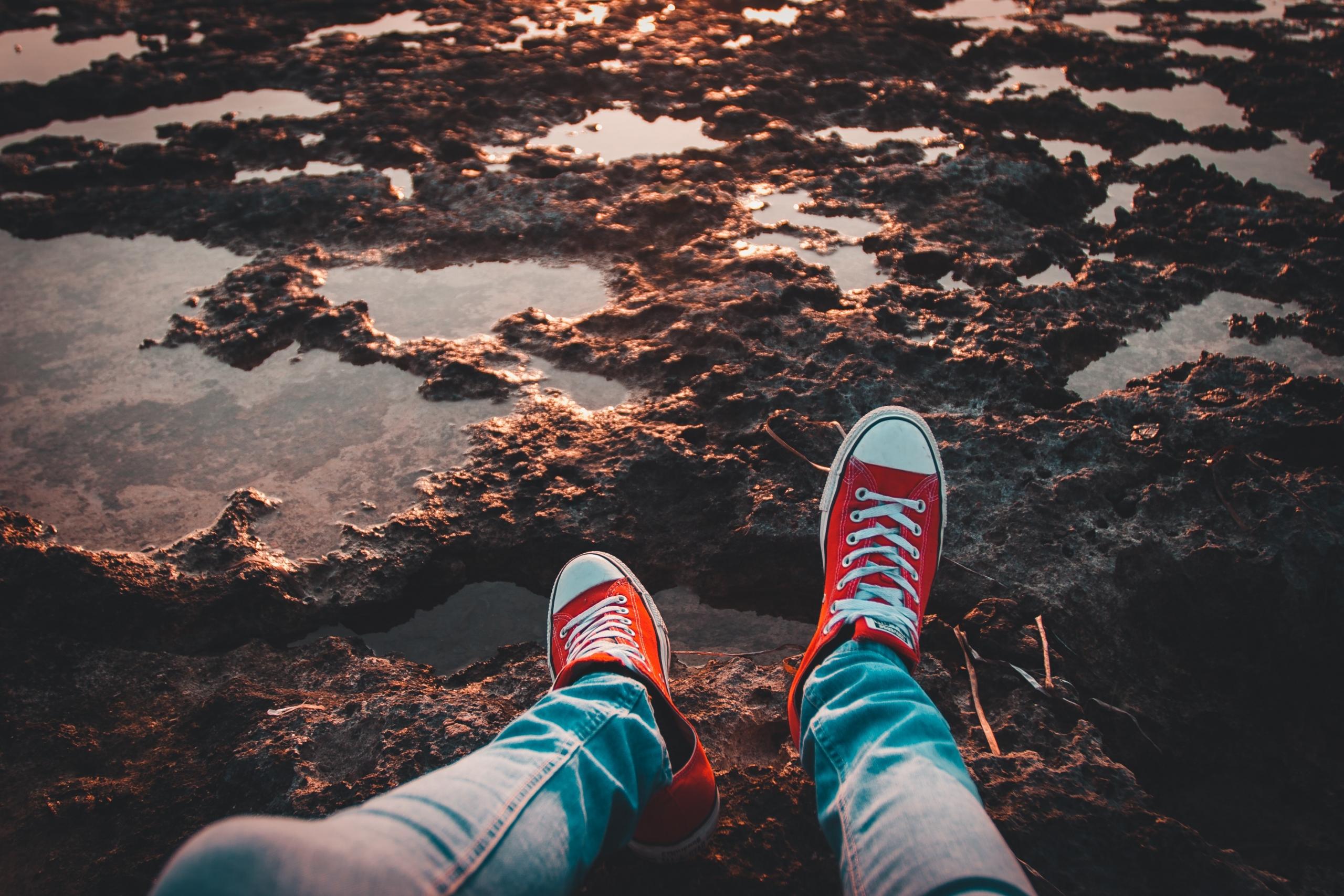 closeup of person's shoes in Rockpool