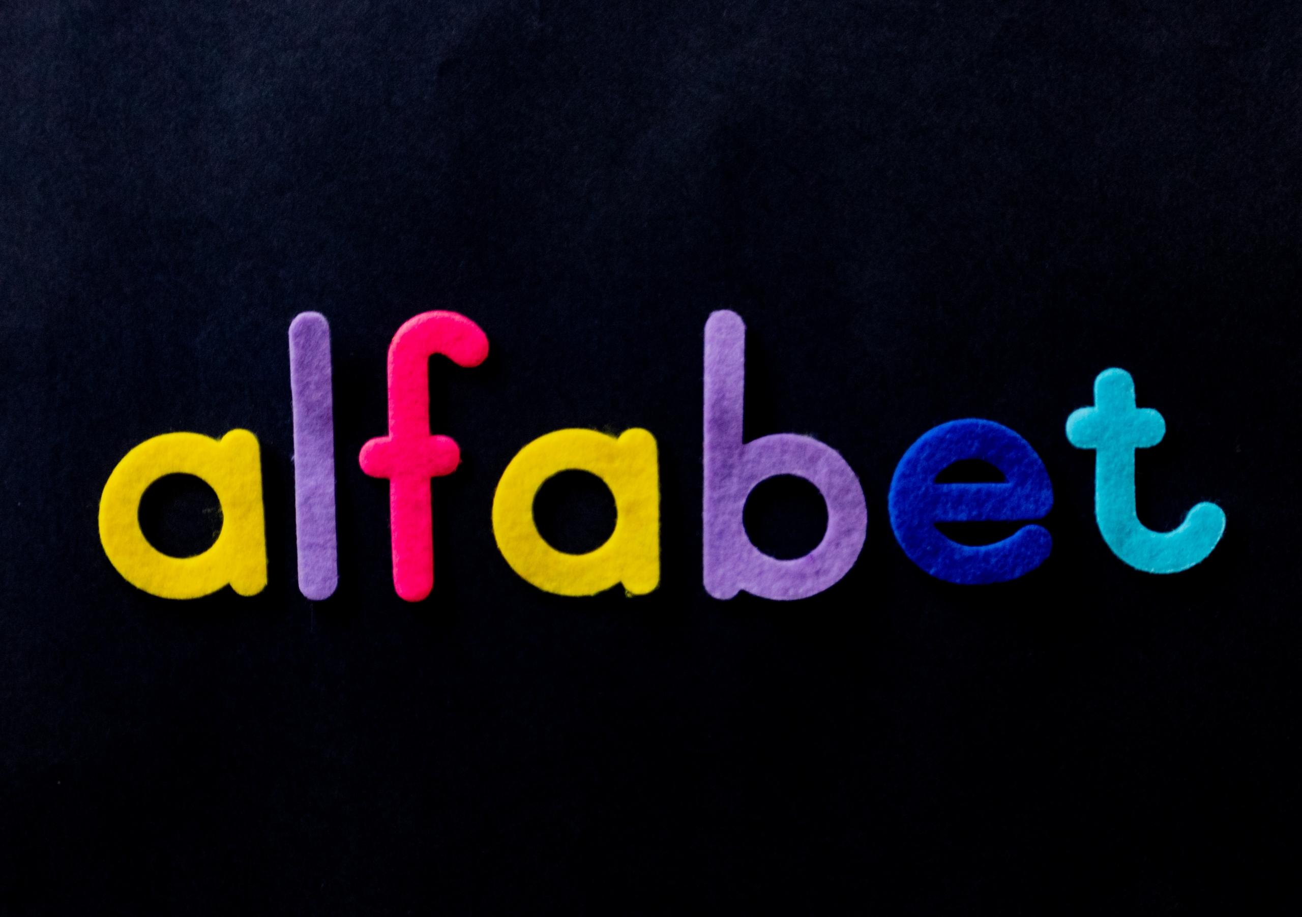 the Afrikaans word for alphabet written in felt letters