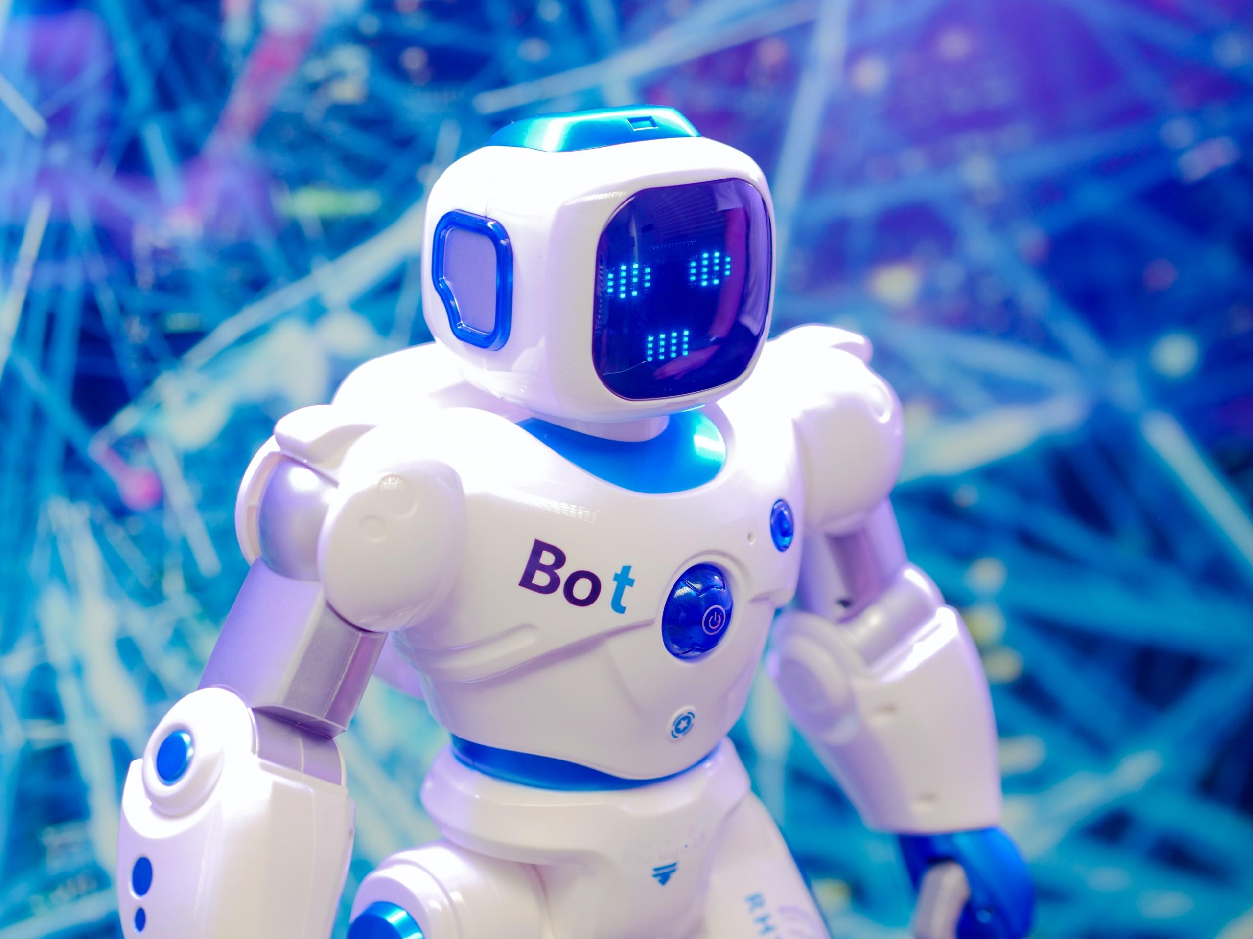 AI bot infront of blue background