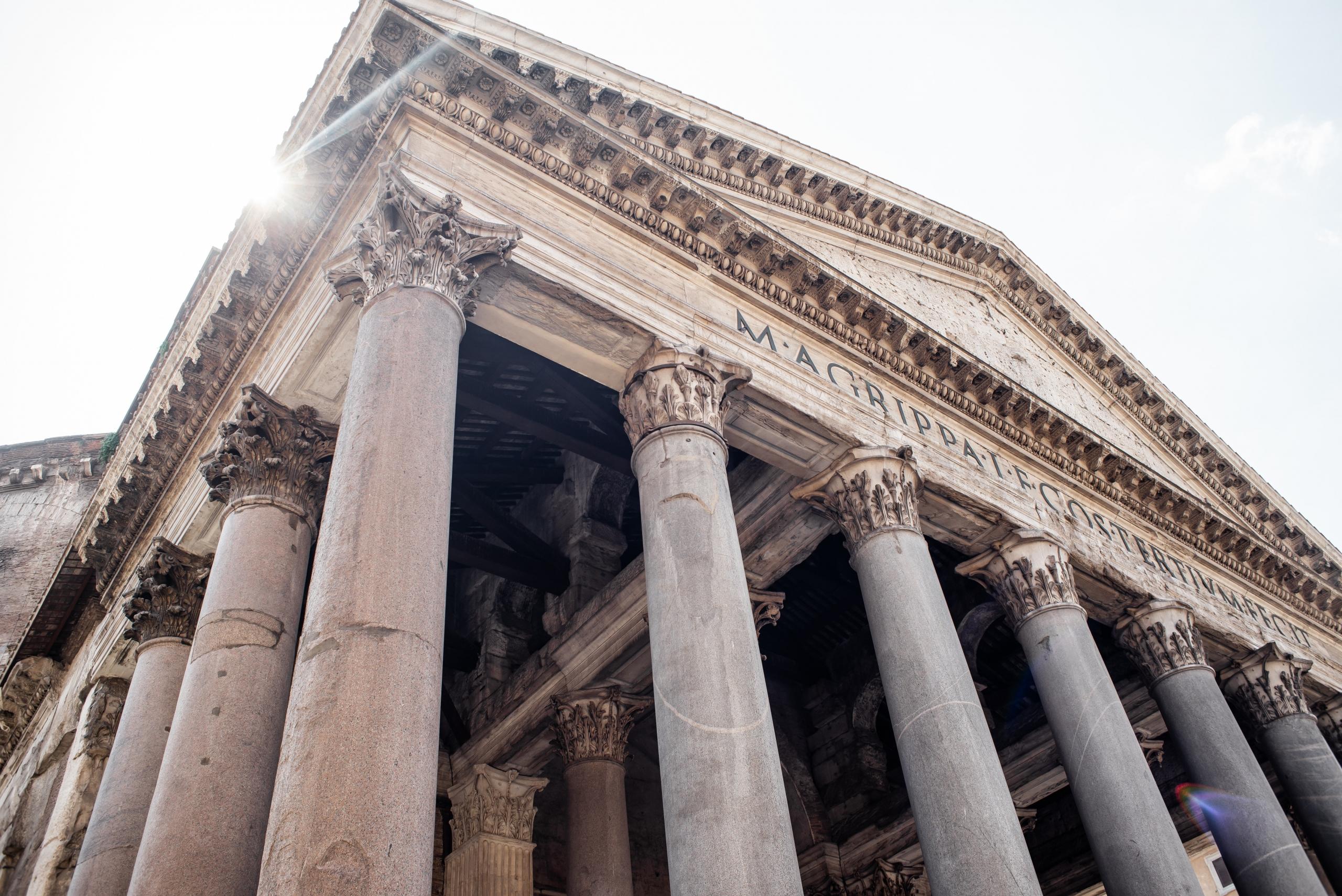 the columns of the pantheon in Rome, Italy
