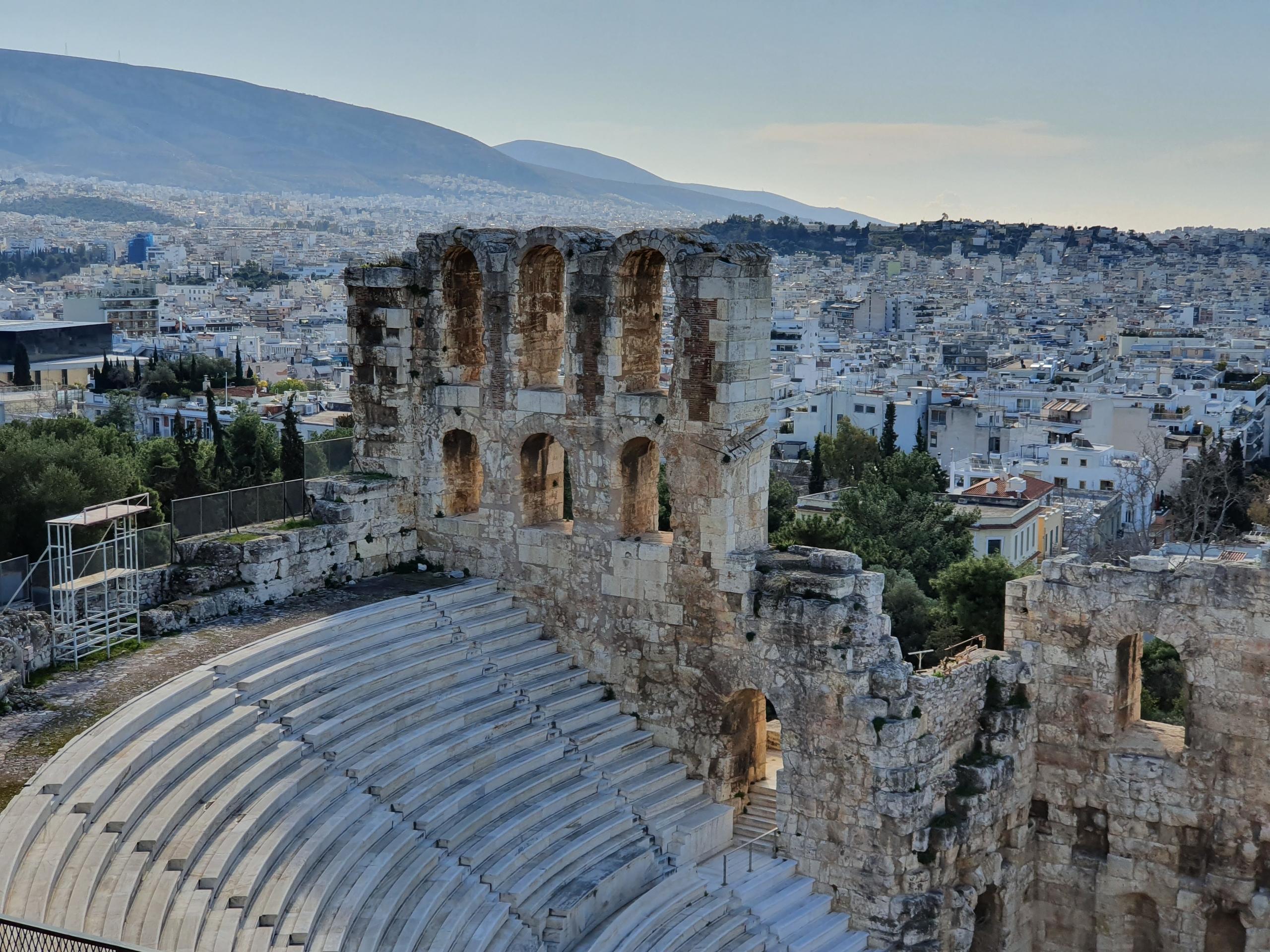 ruins of an ancient outdoor theatre in Greece