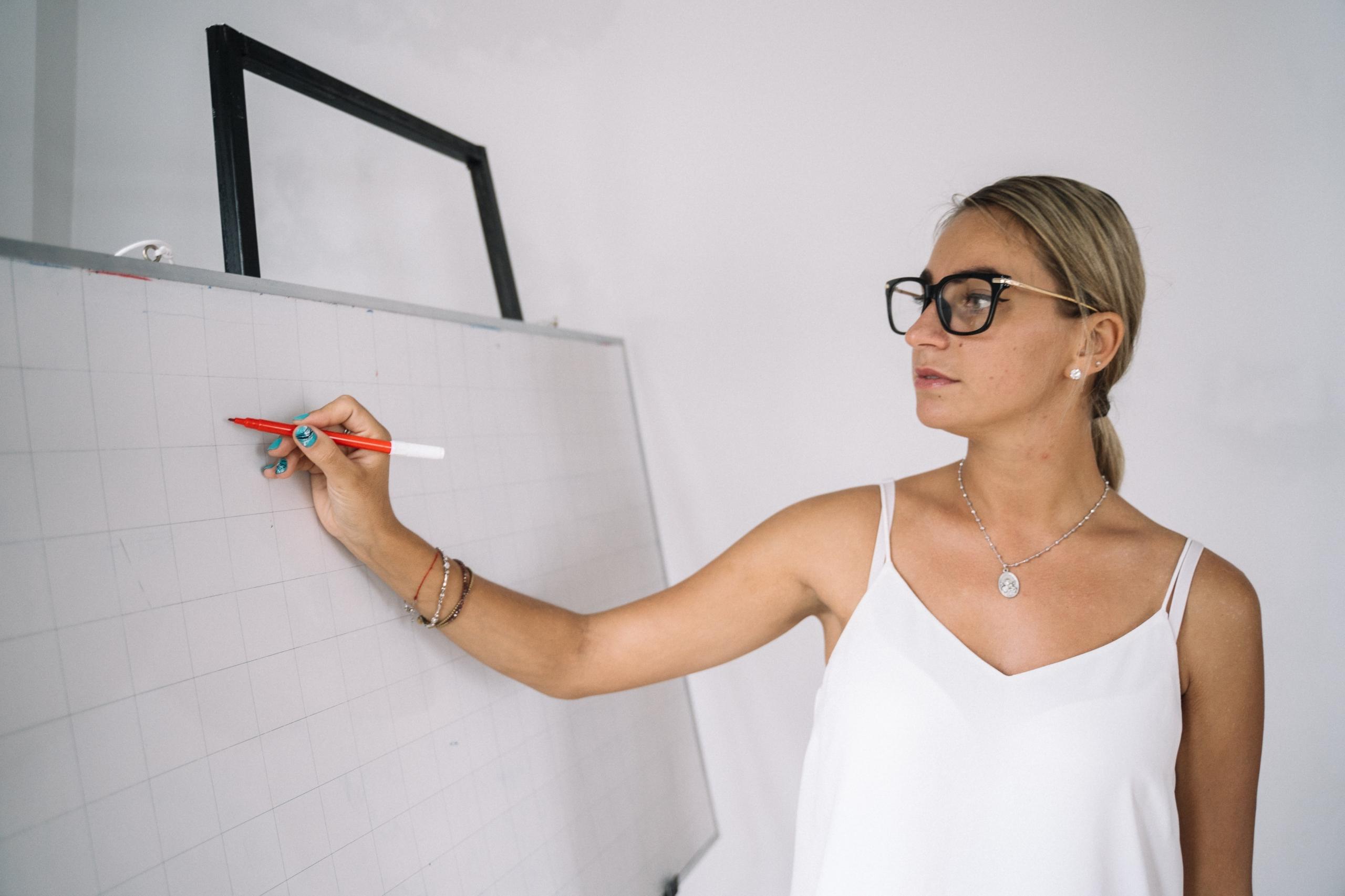 teacher writing on white board