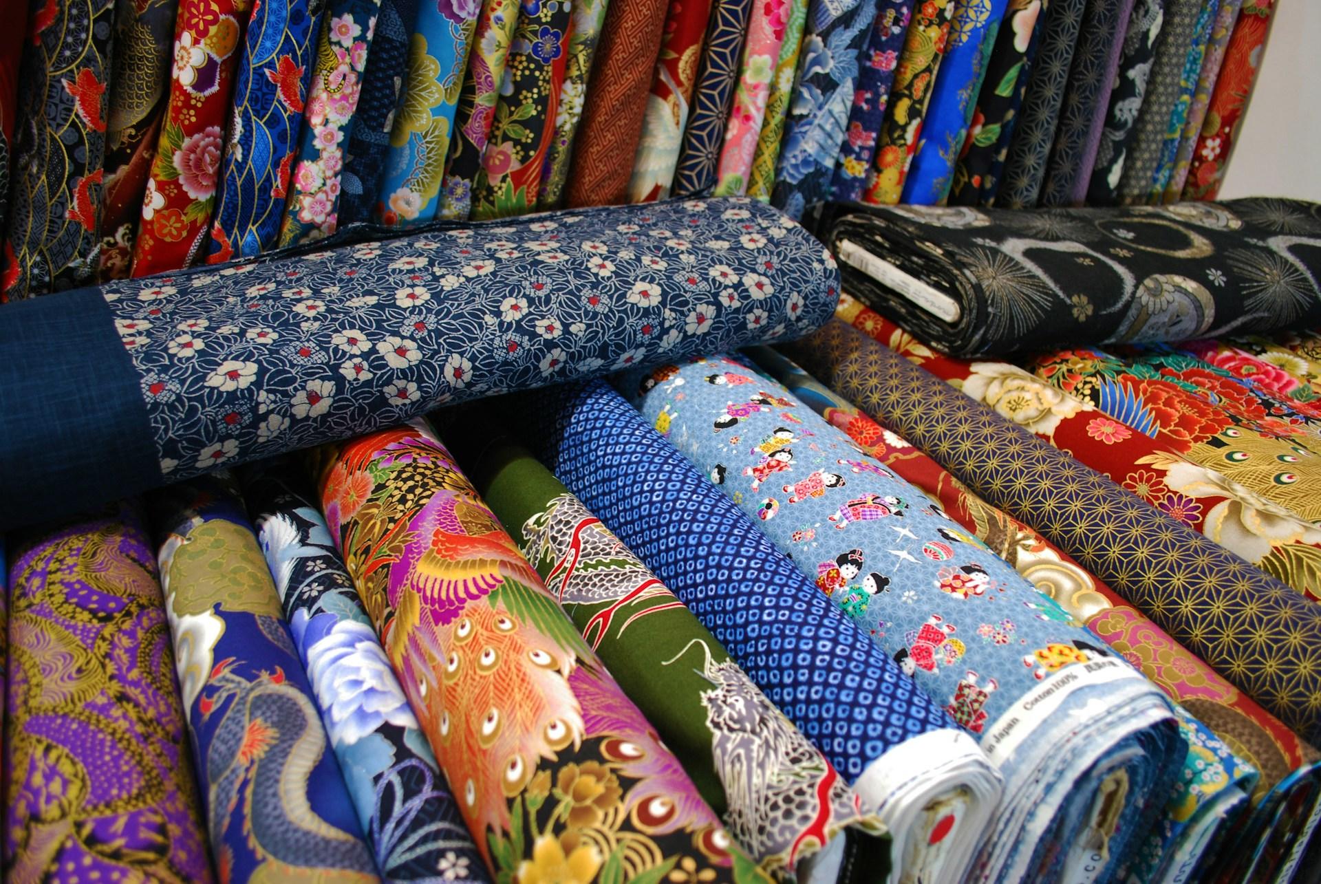 Different pattern and colours of fabric pieces for sewing