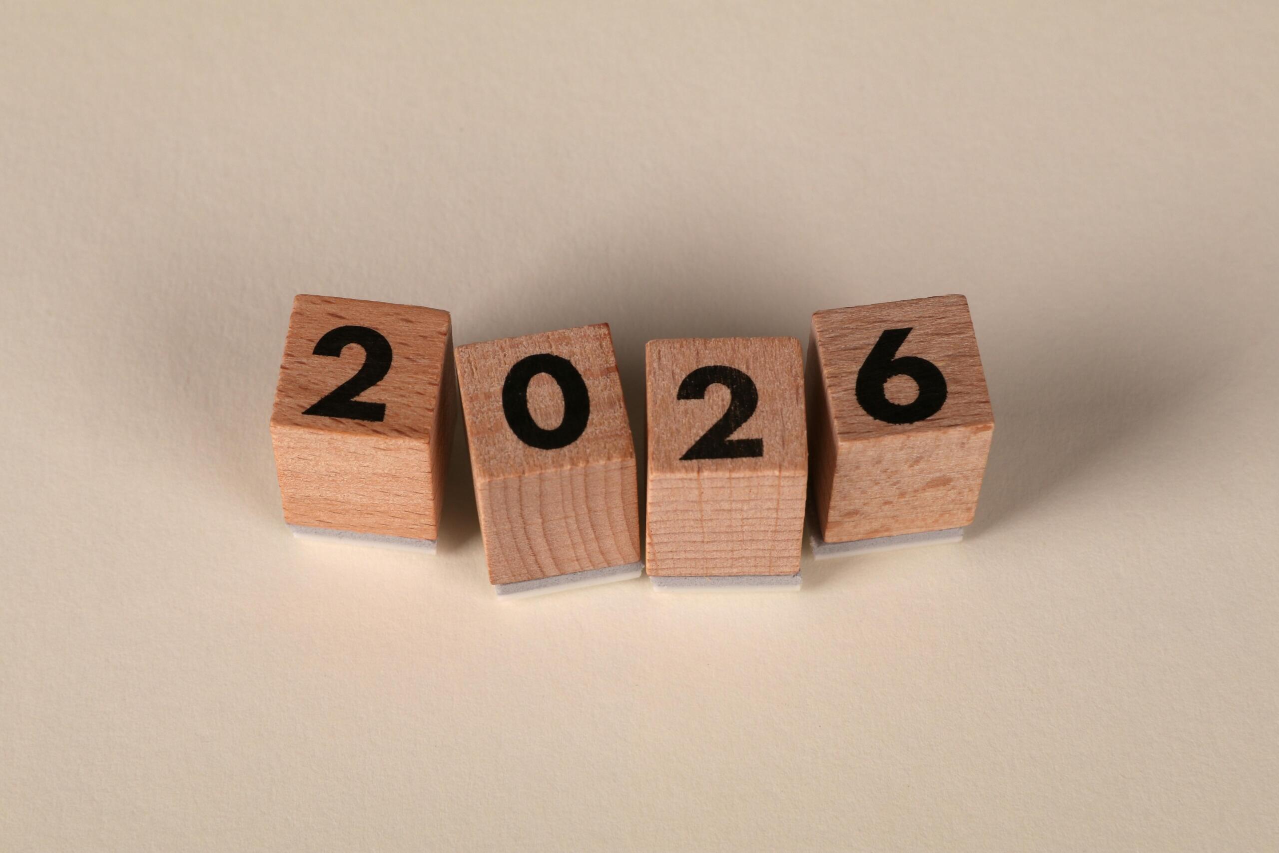 The year 2026 in block letters