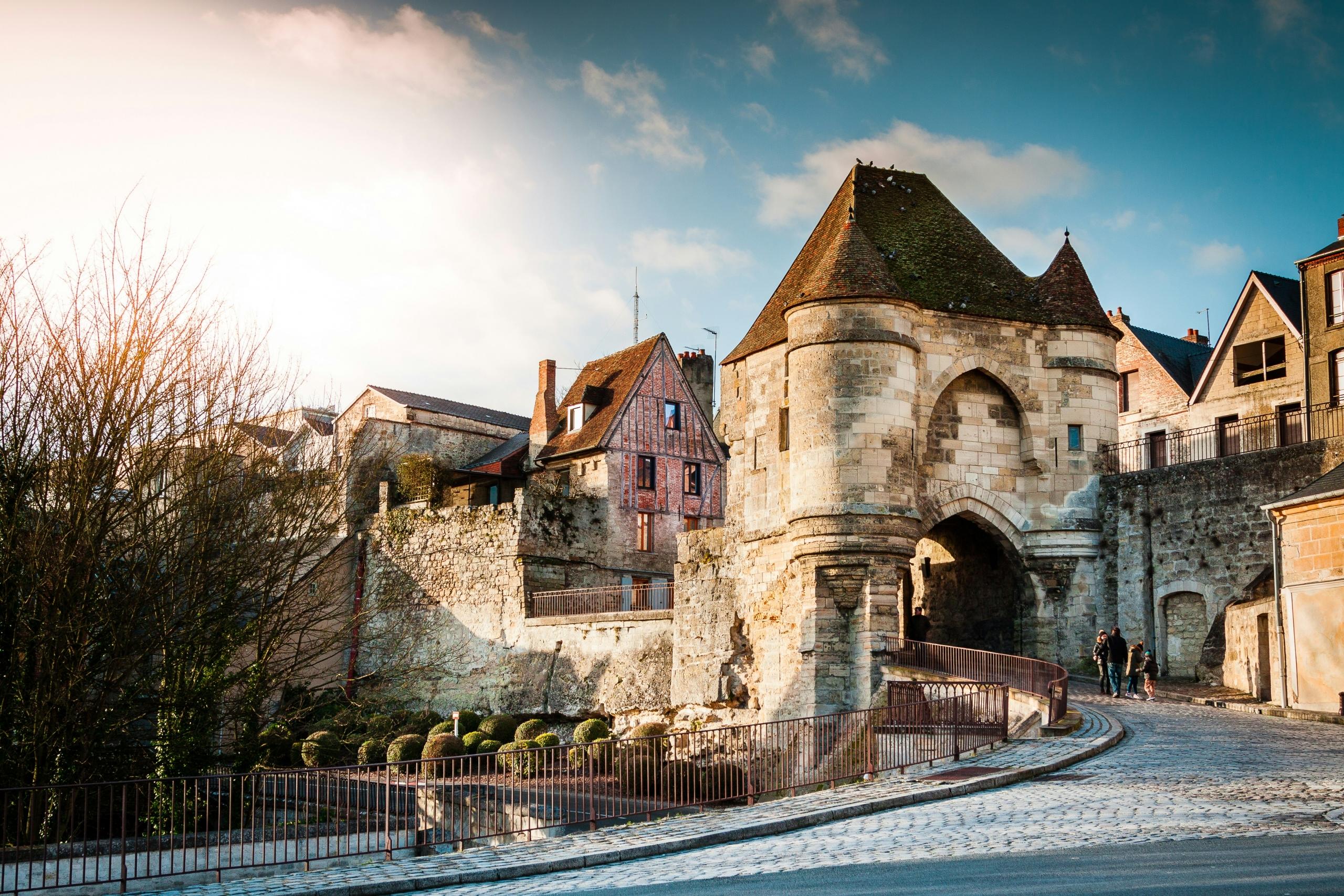 medieval french town with stone fortress