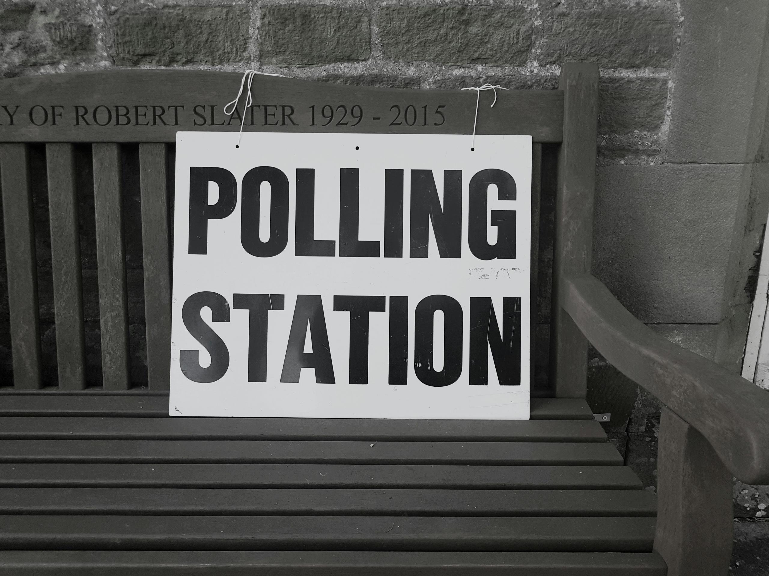 bench-with-polling-station-sign