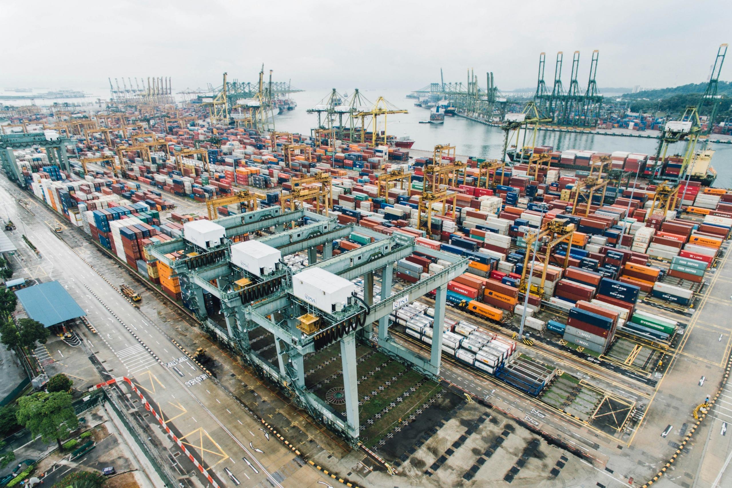harbour with rows of shipping containers