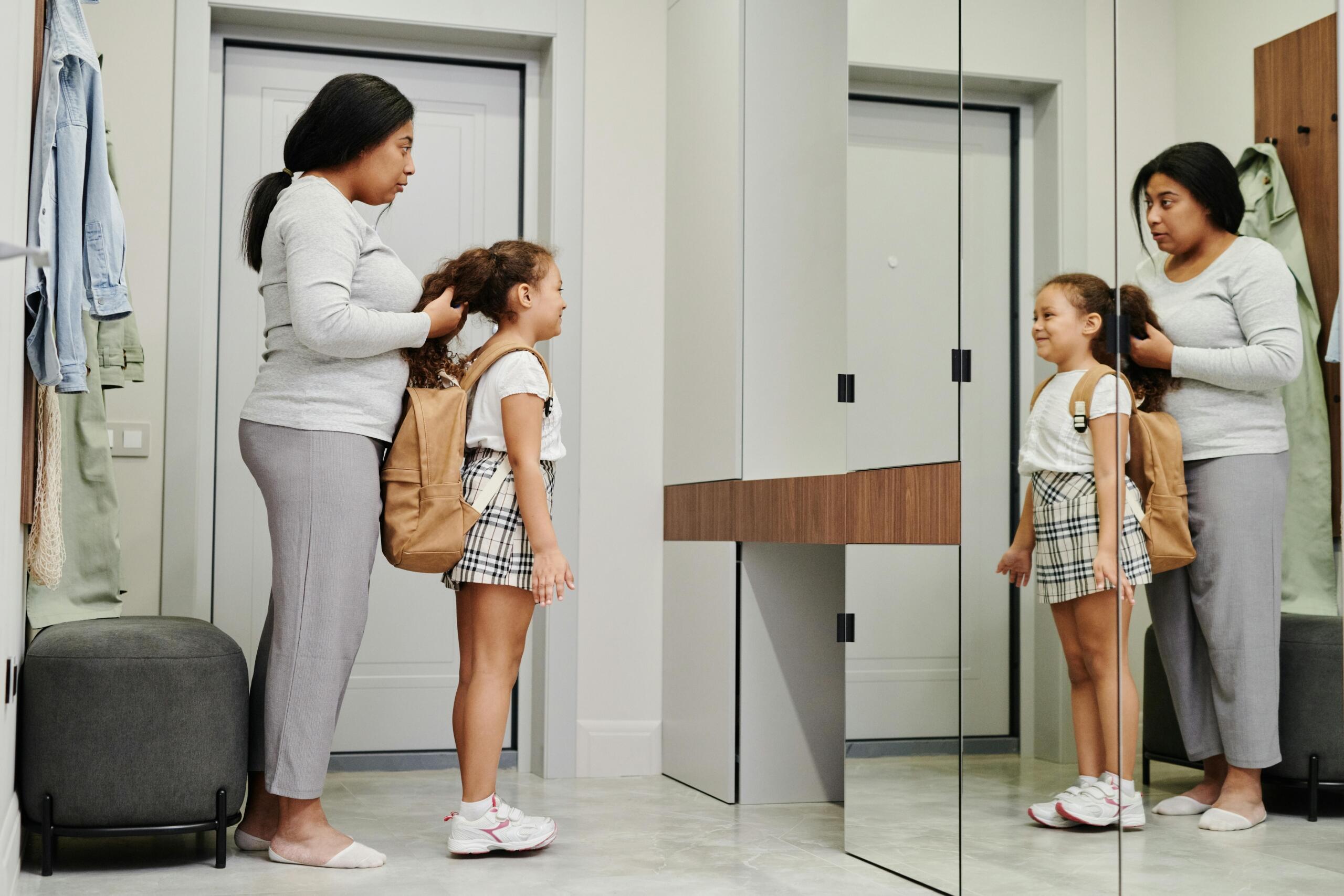 child getting ready for school 