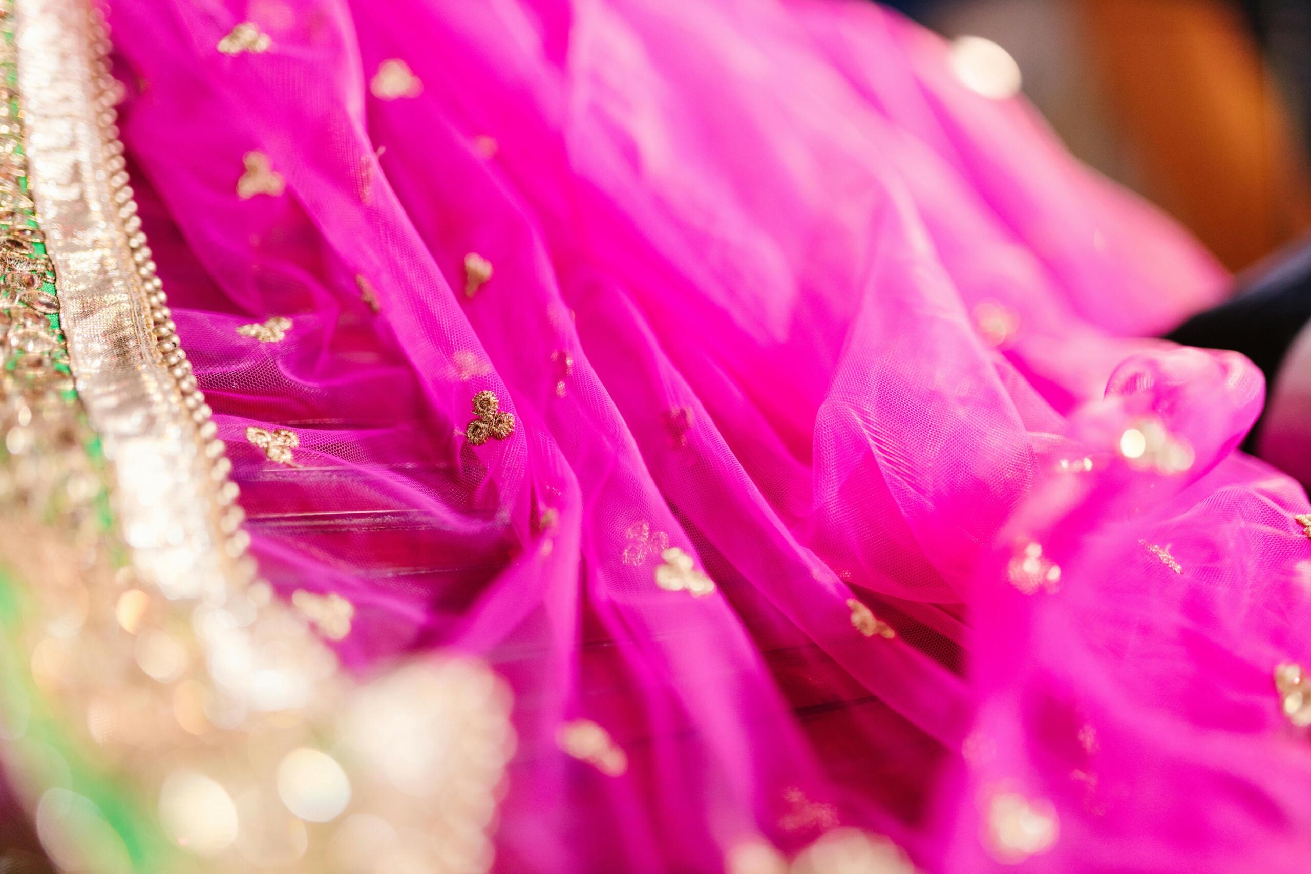 close up of brightly coloured embroidered and beaded fabric
