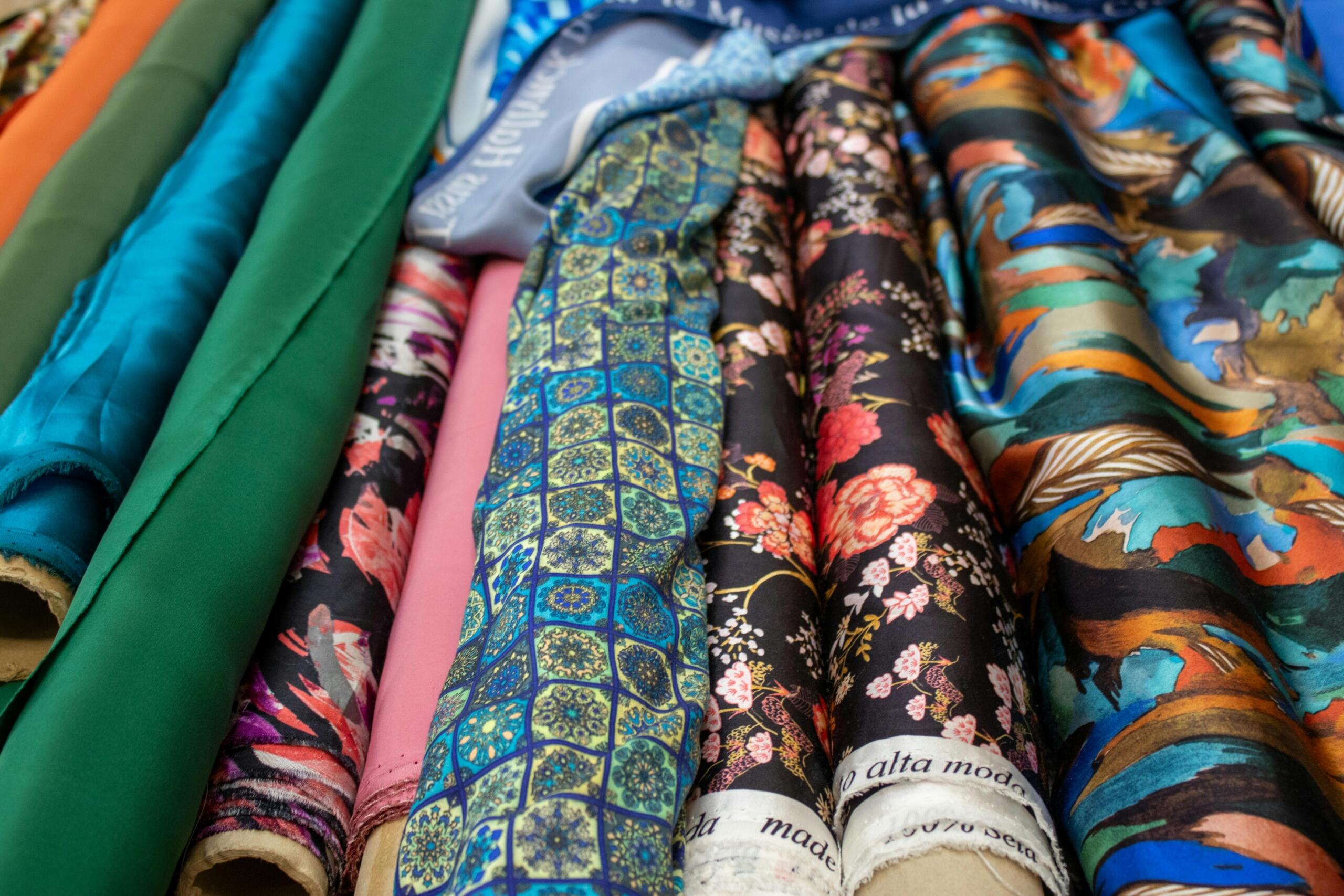 rolls of different fabric placed side by side