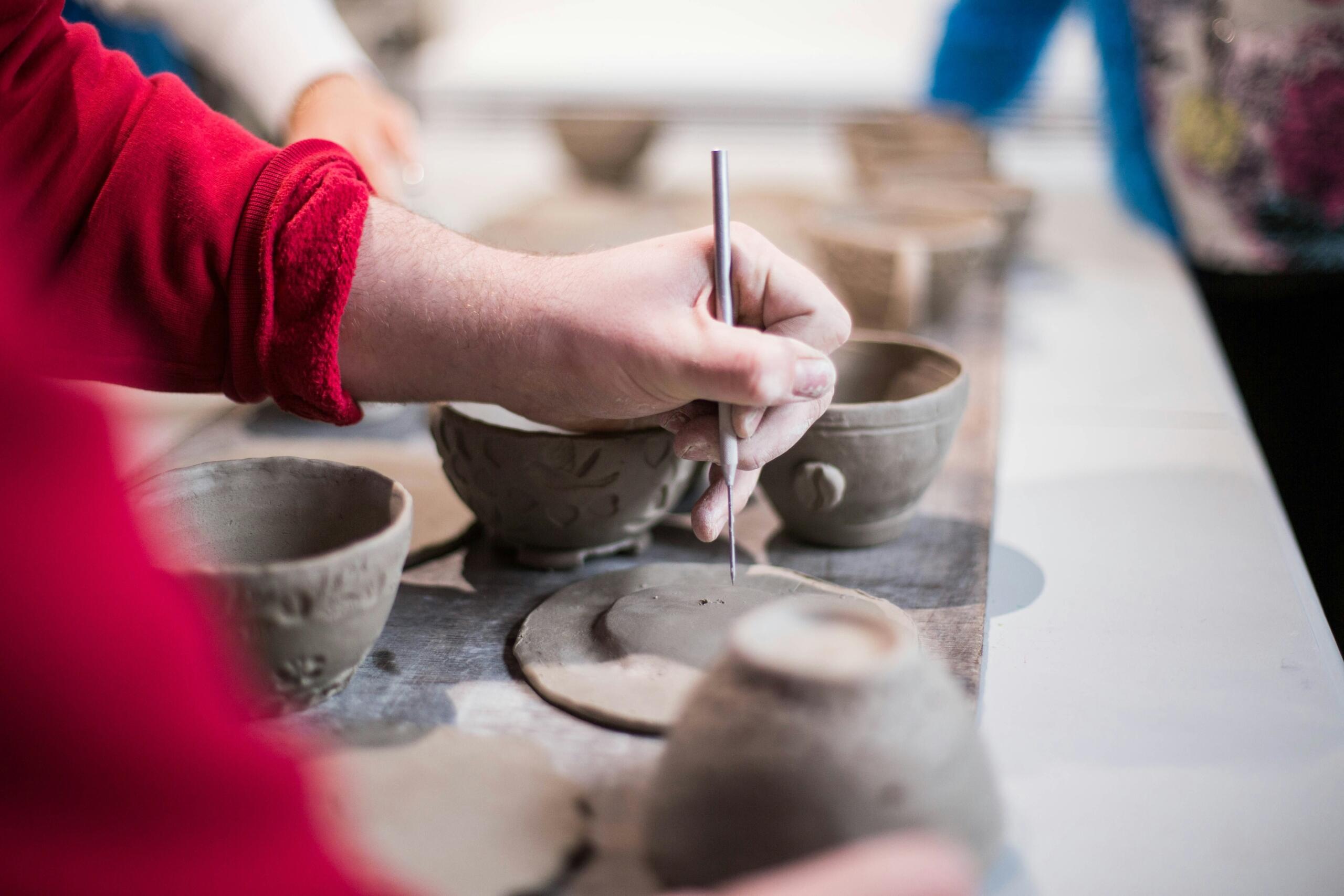 Clay pots in production.