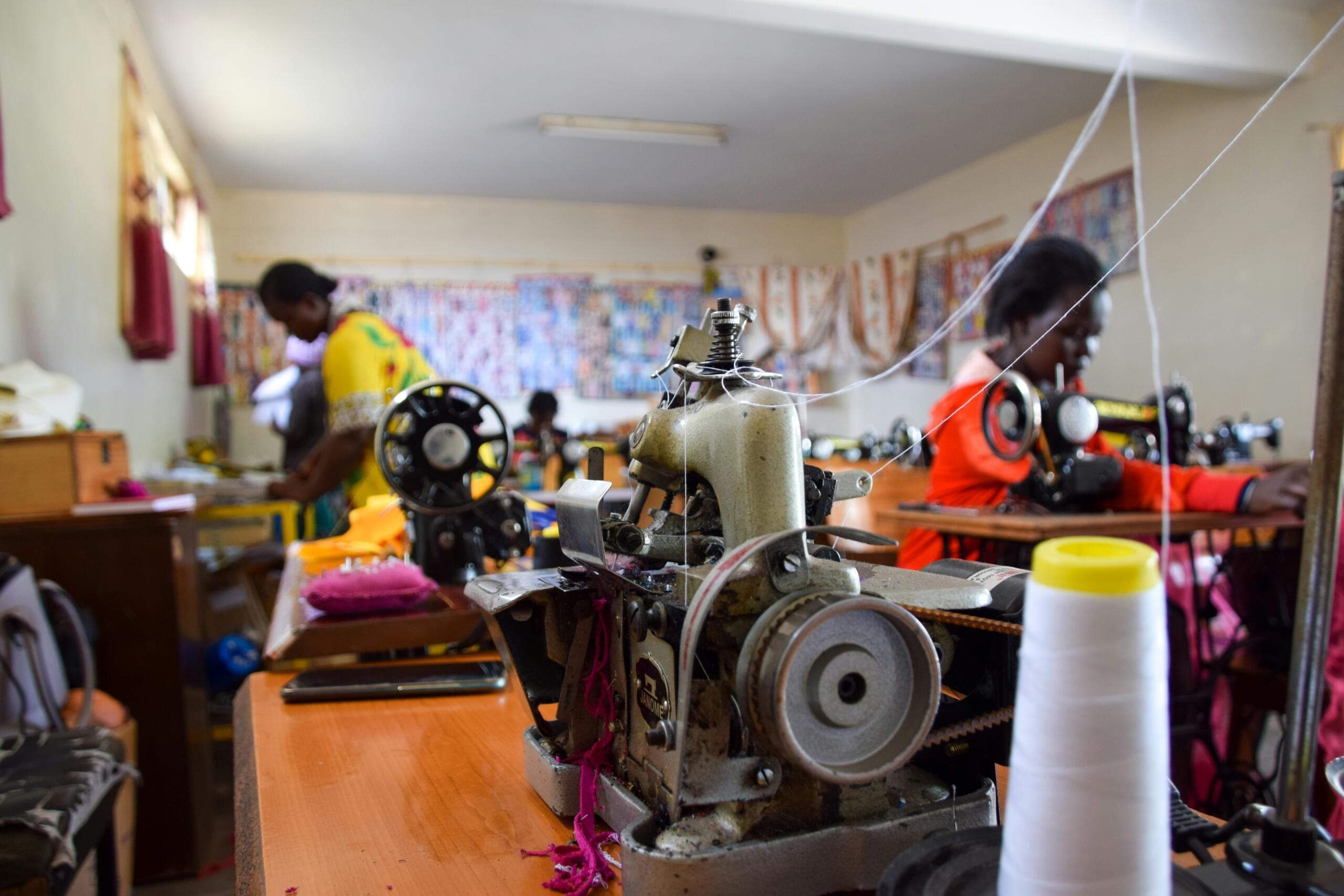a room of seamstresses and machines.