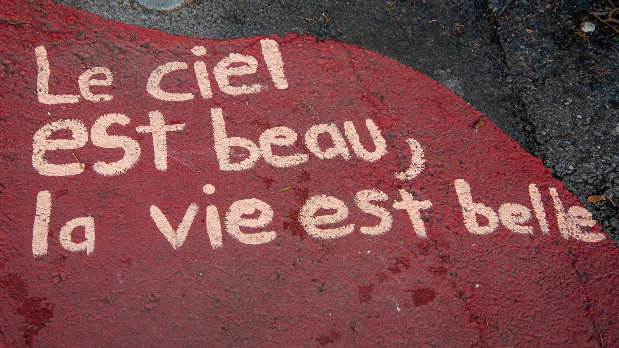 The sky is beautiful, life is beautiful, written in French.
