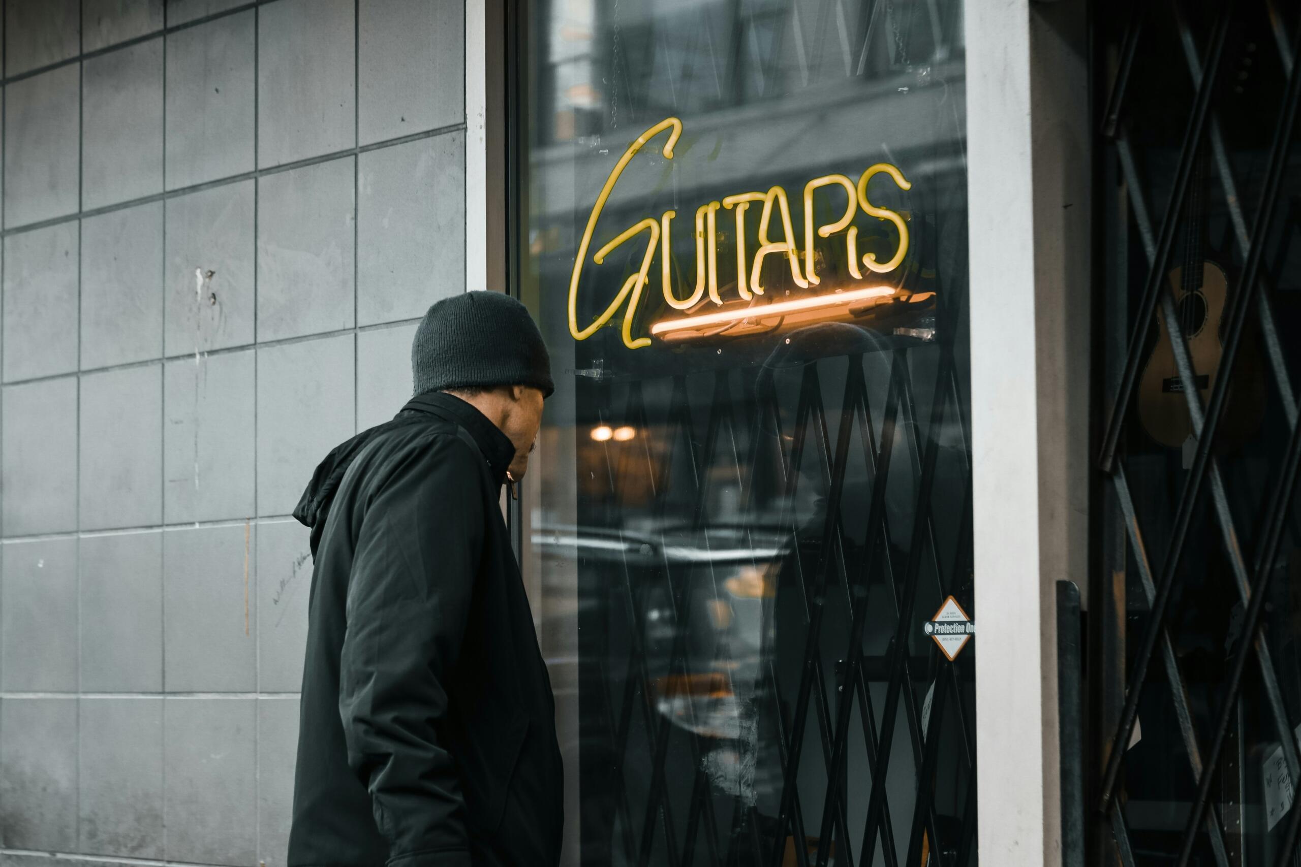 Entrance to a guitar shop