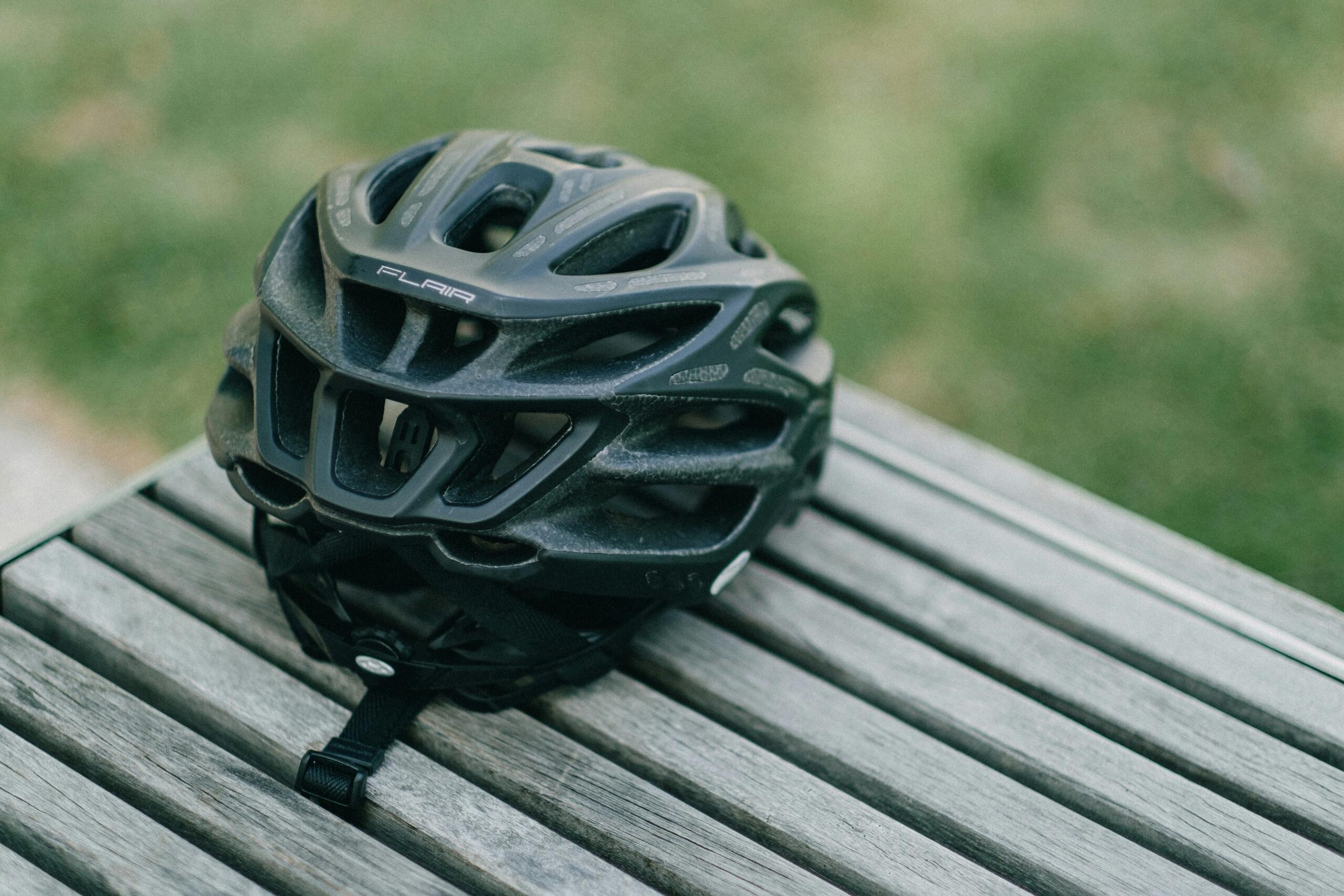 Helmet on a bench