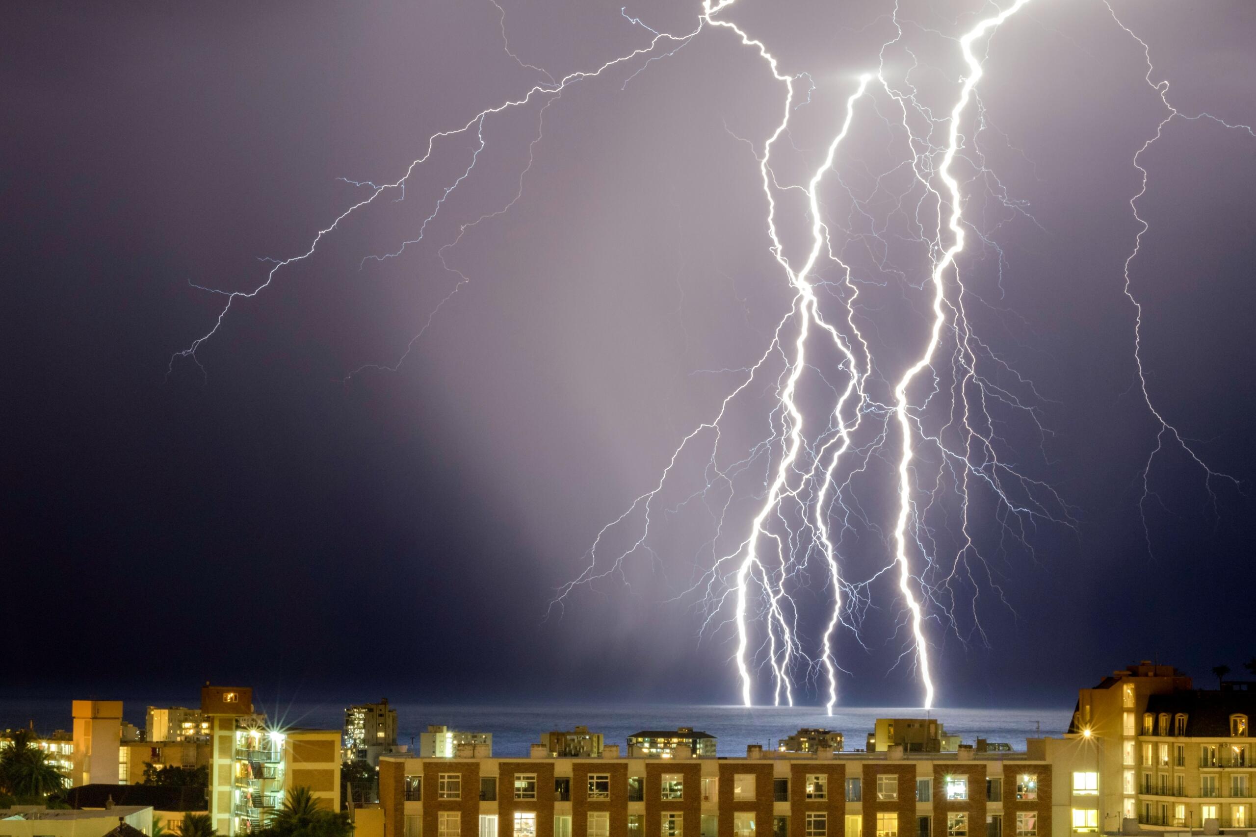 An image of an unusual lightning storm over Cape Town in 2018