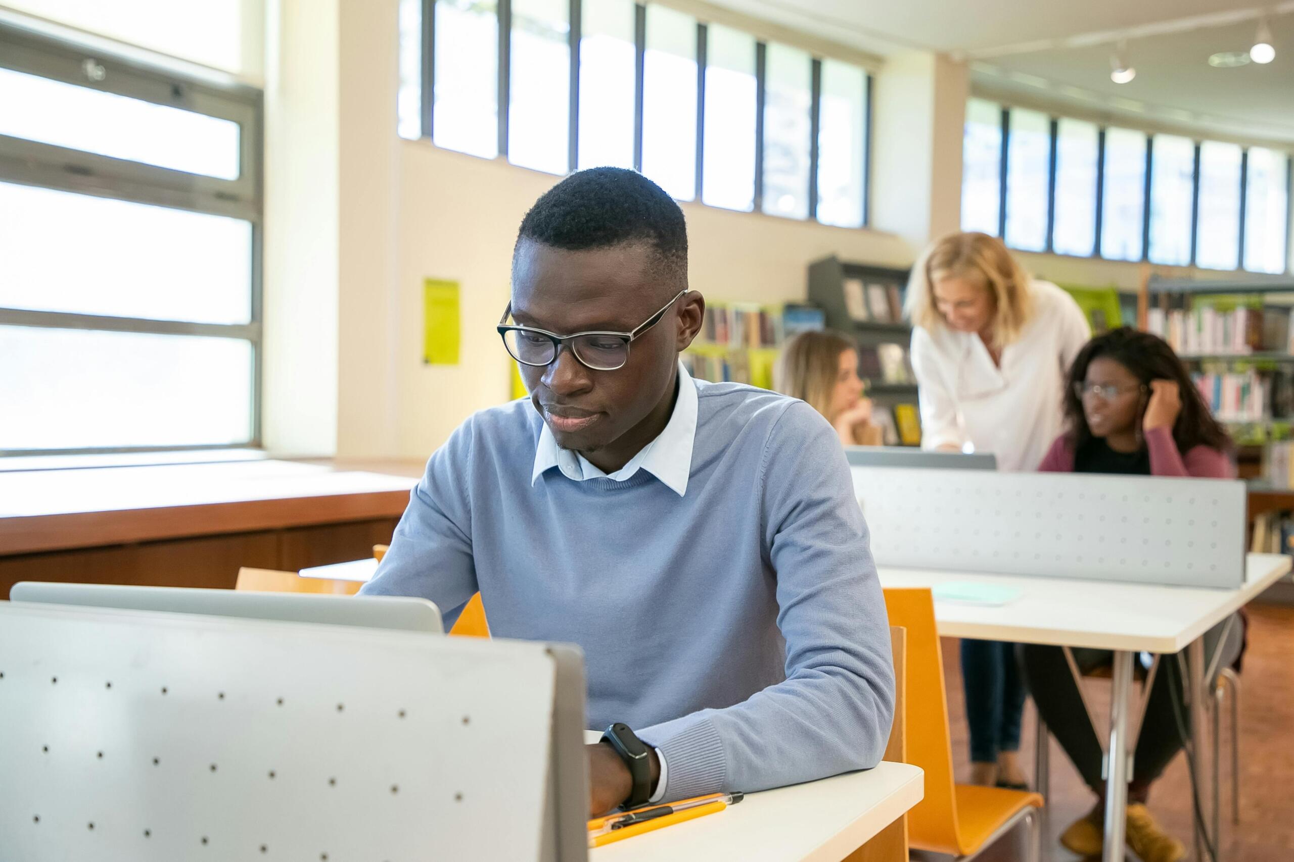 A student at work on campus. 
