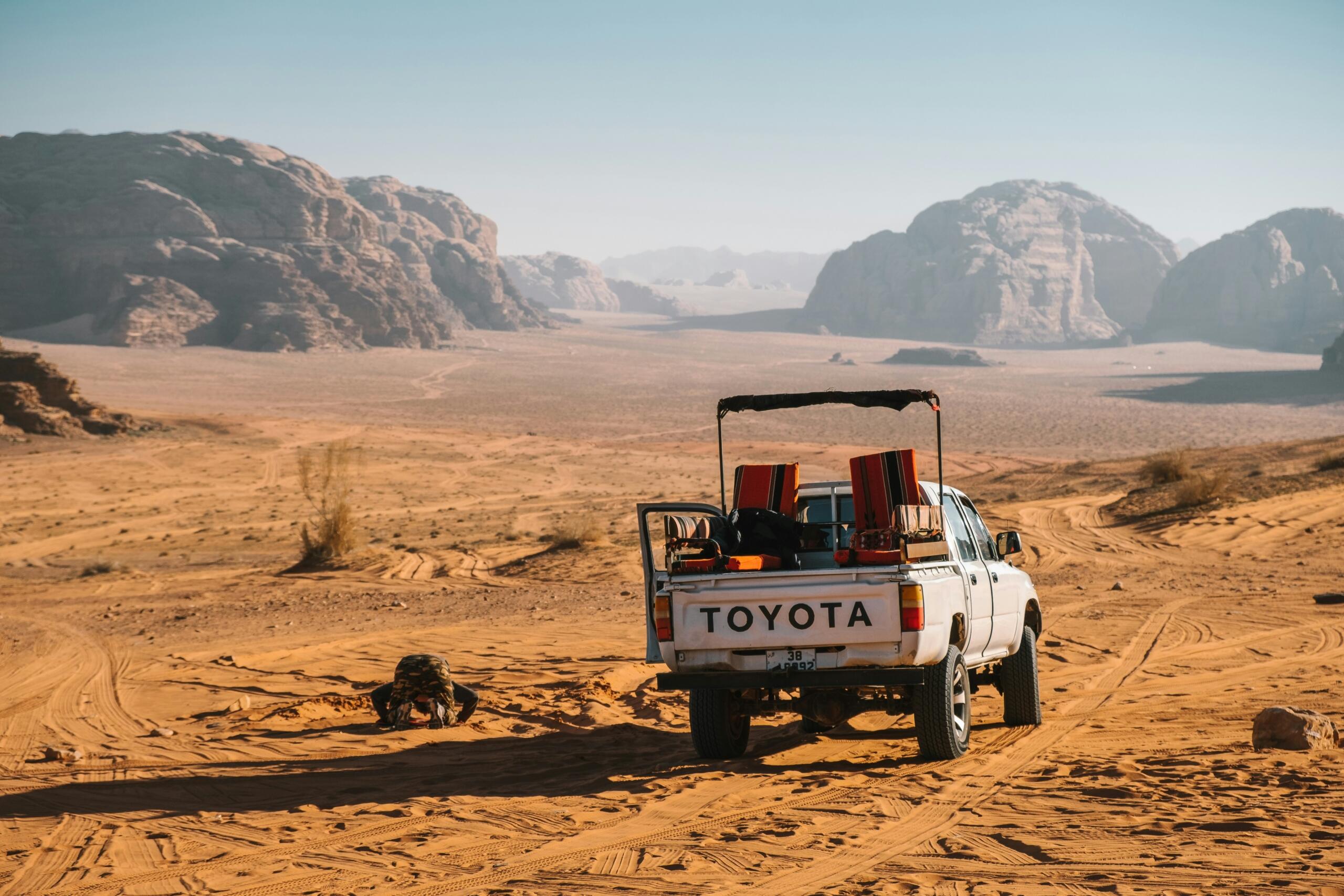 An image of a Toyota Bakkie going off road.