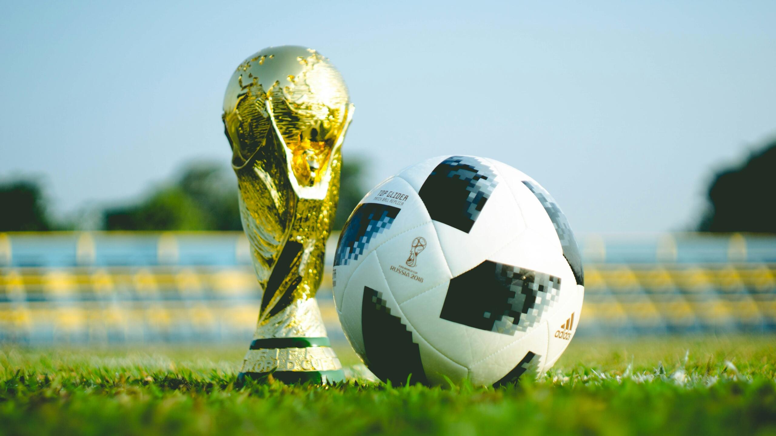 An image of a trophy and soccer ball. 