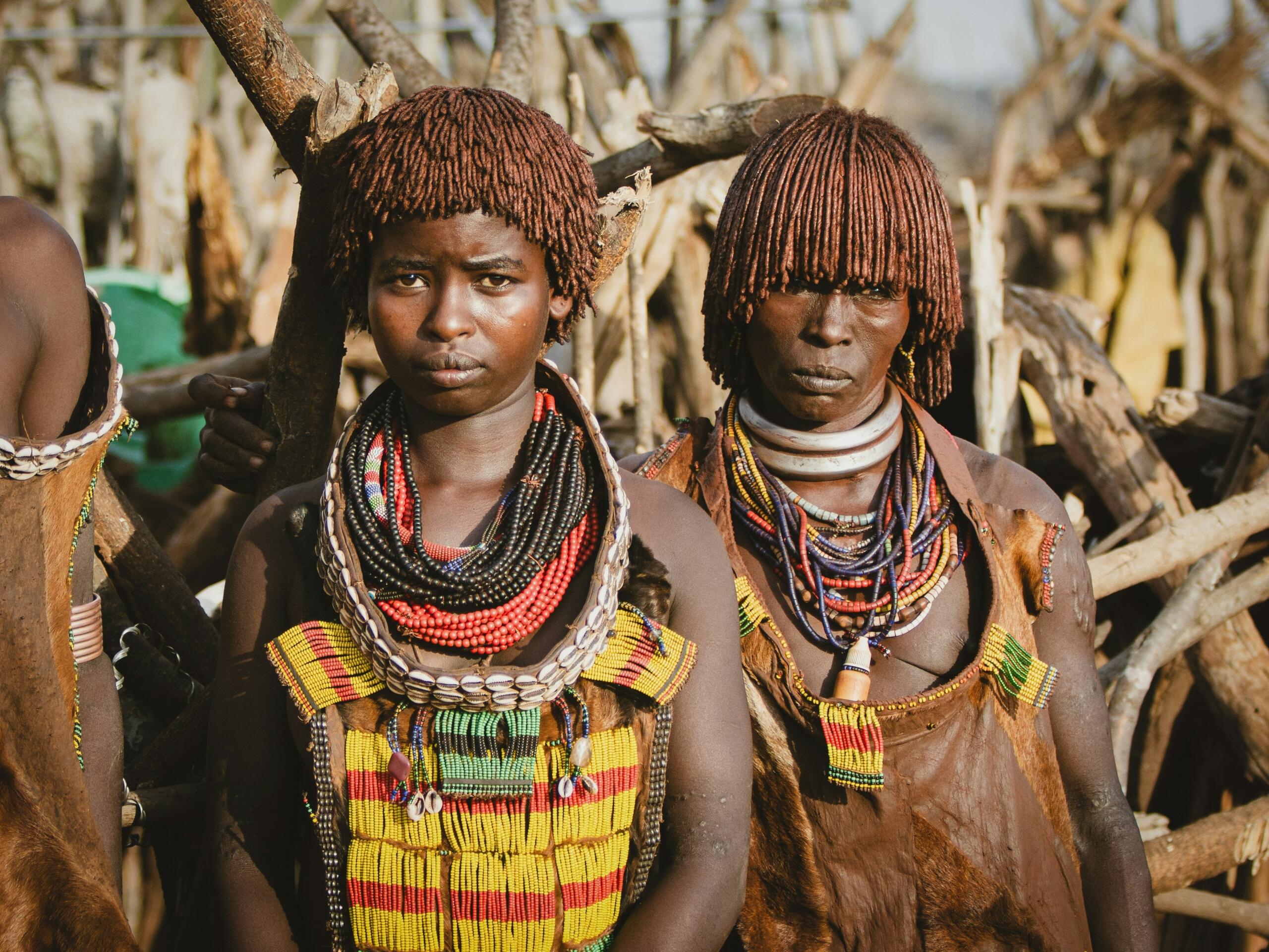 Two Zulu ladies dressed in traditional Zulu attire