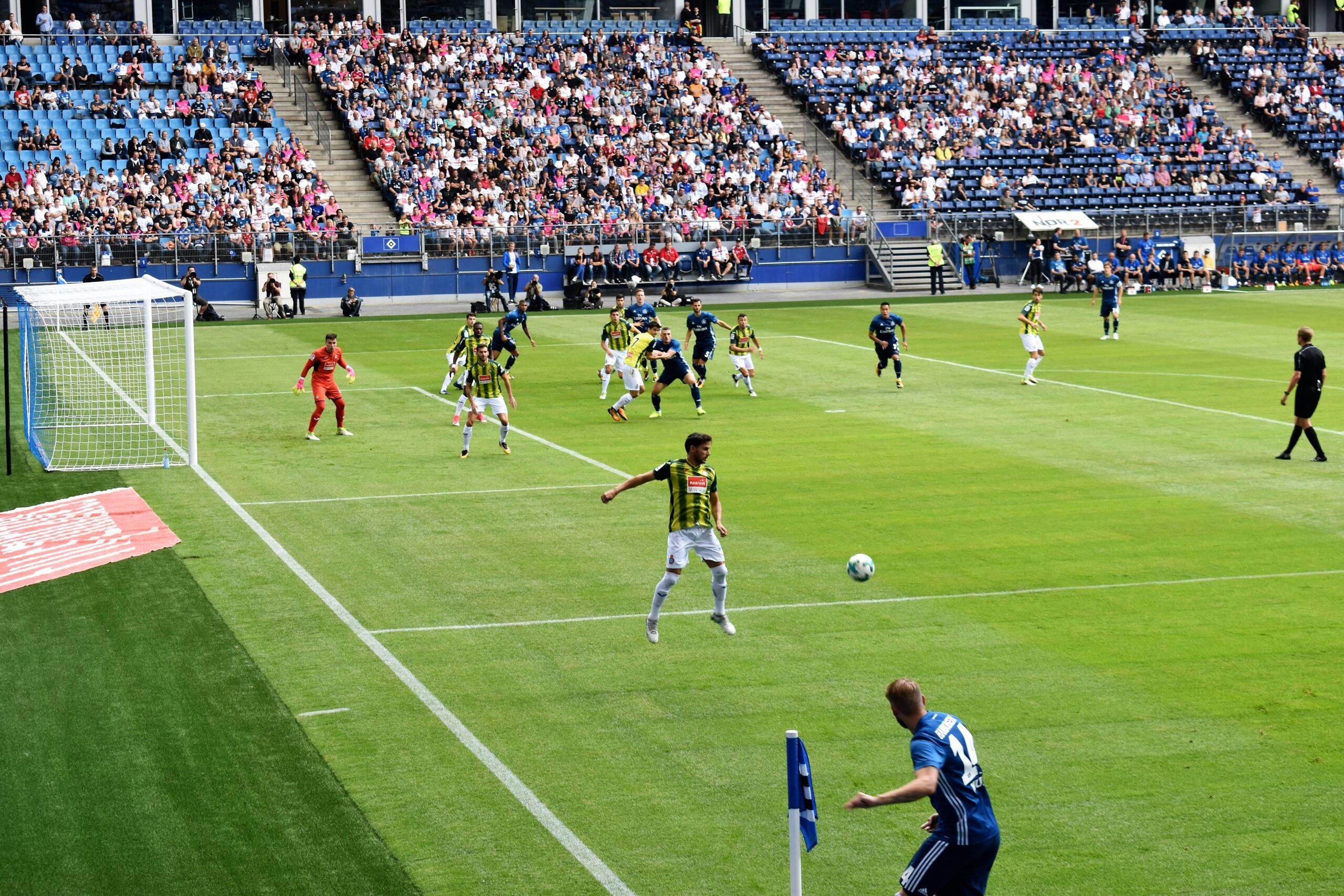 An image of a soccer match in action. 