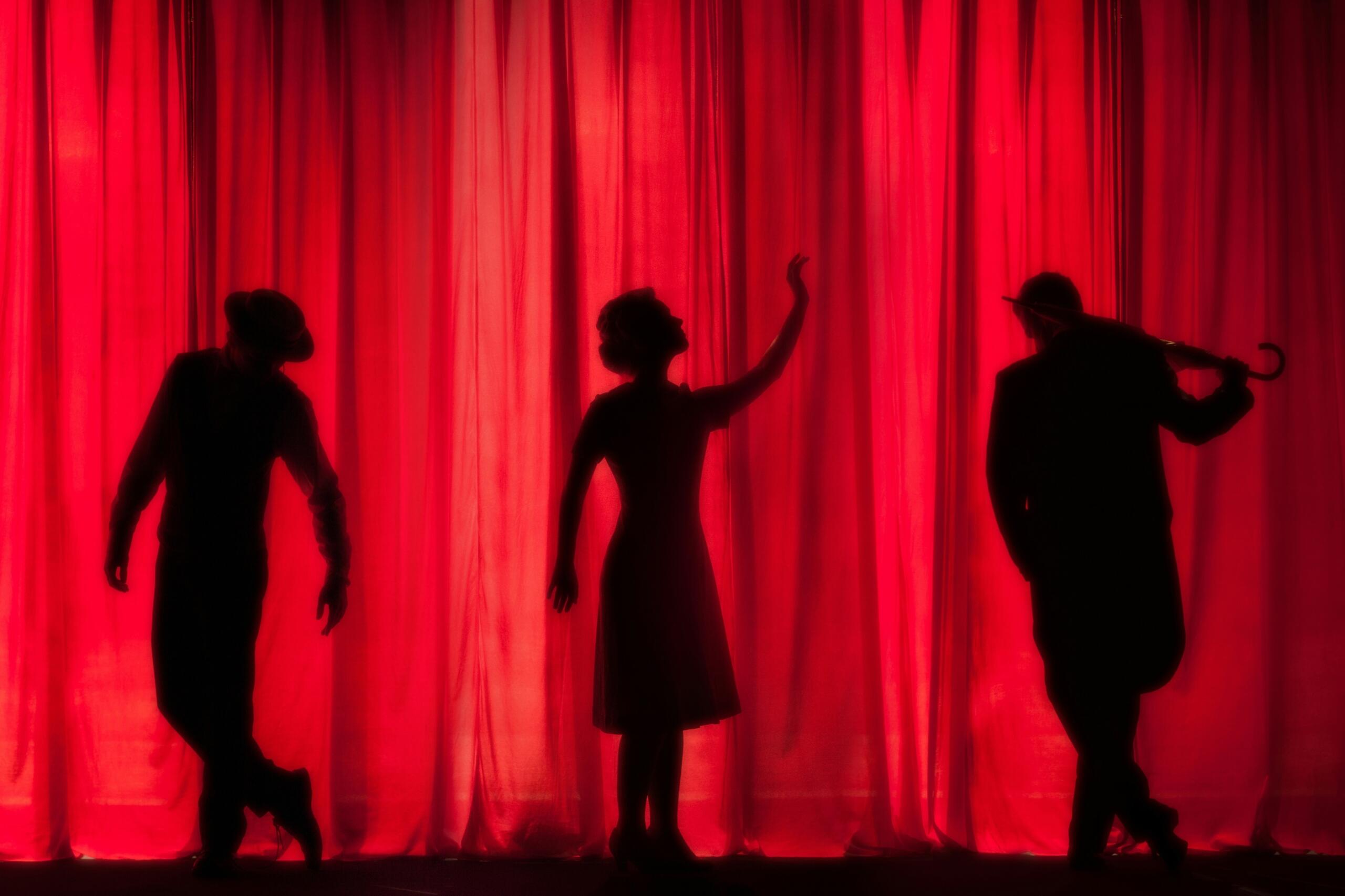 An image of silhouettes on a stage.