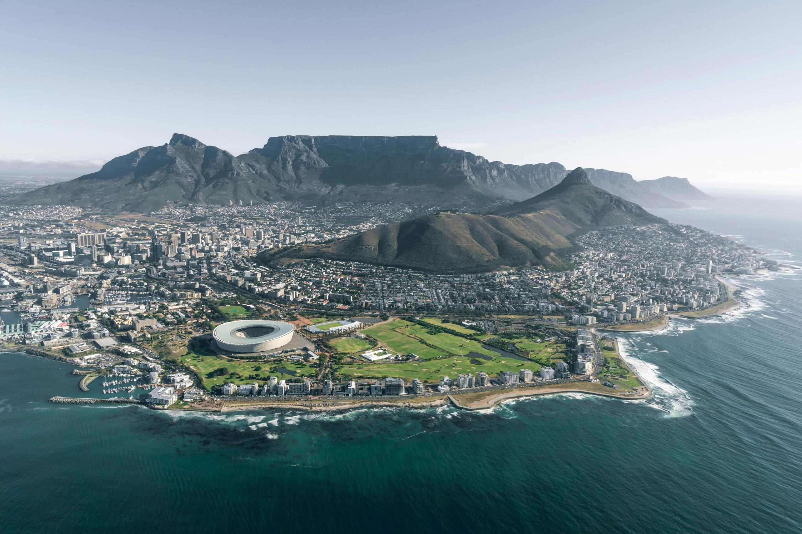 An aerial shot of Cape Town and Table Bay.
