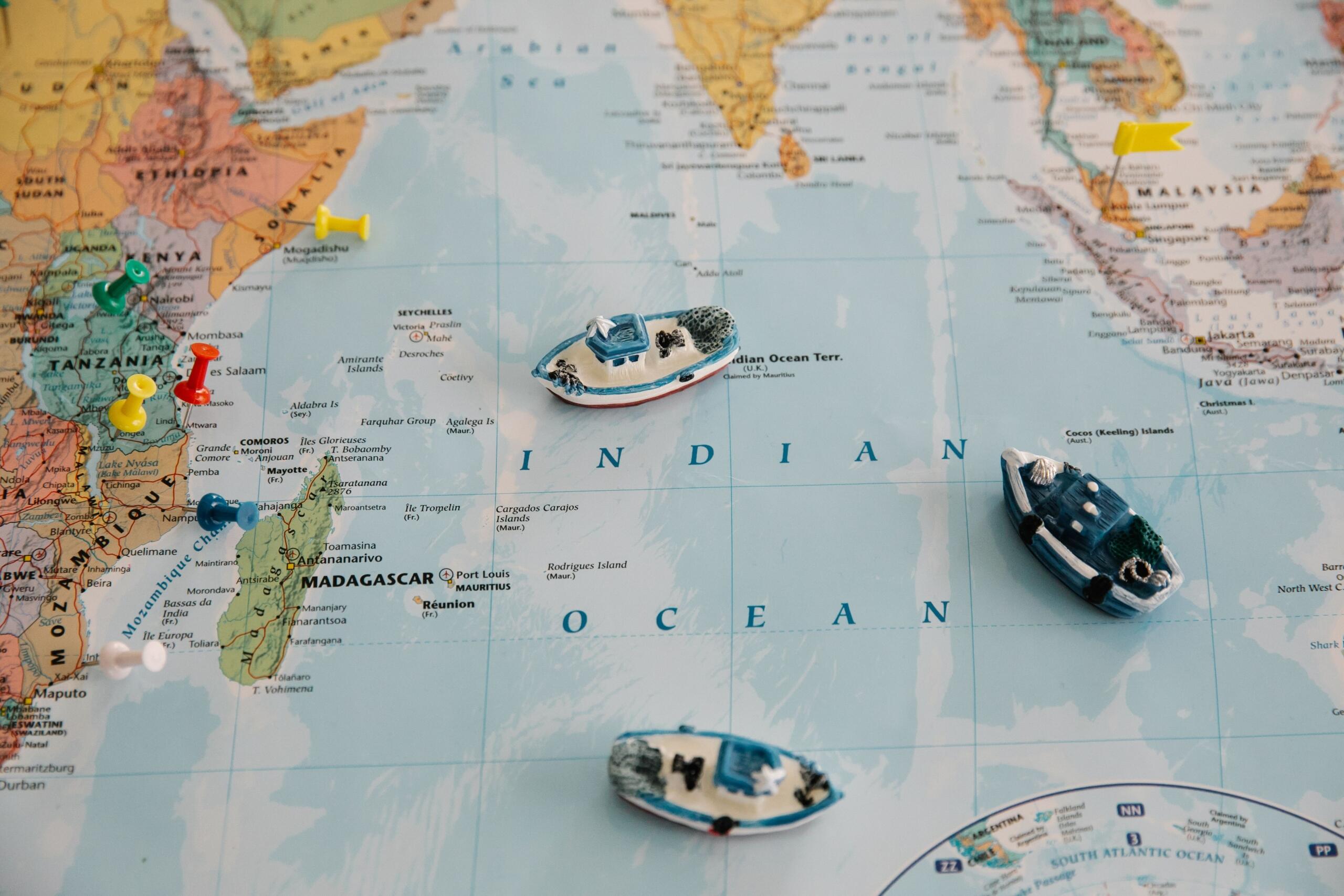 Map showing East Africa and the Indian Ocean region.