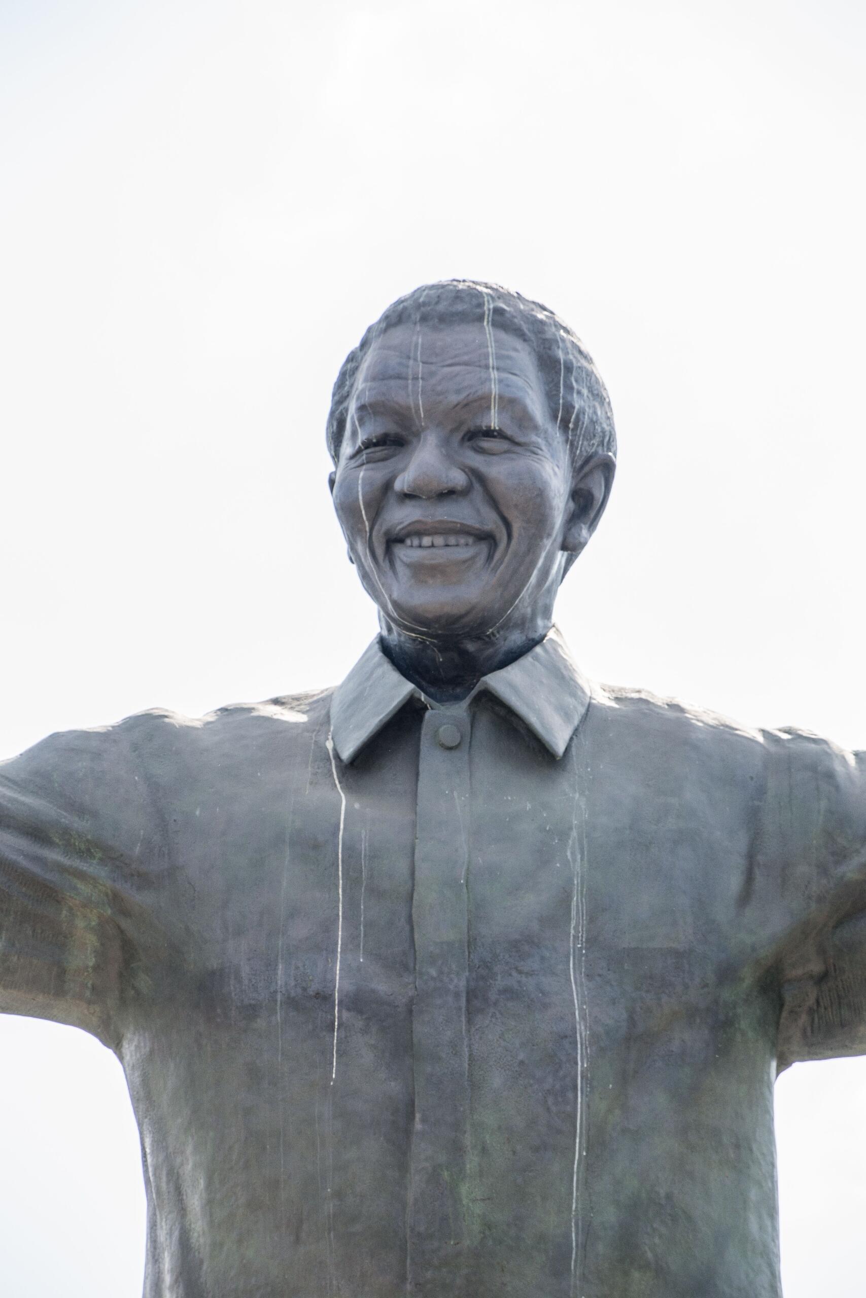 Nelson Mandela statue at the Union Buildings in Pretoria, photographed from below.