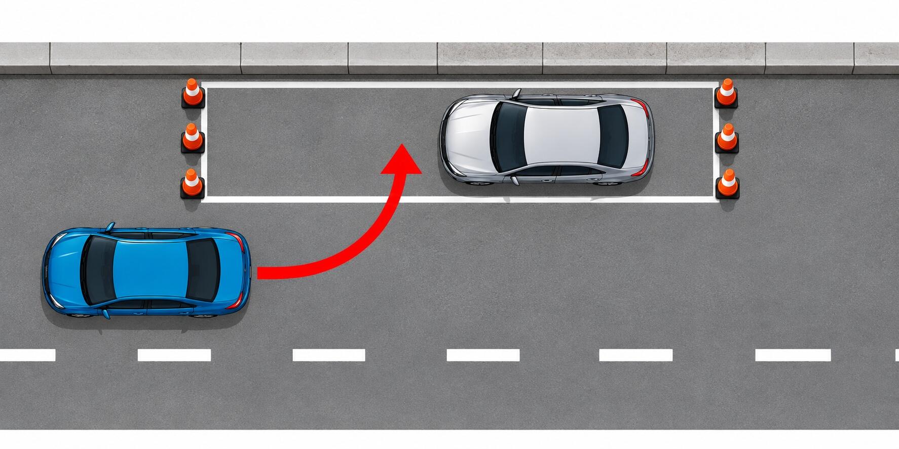 LMV parallel parking layout with a marked bay and approach route