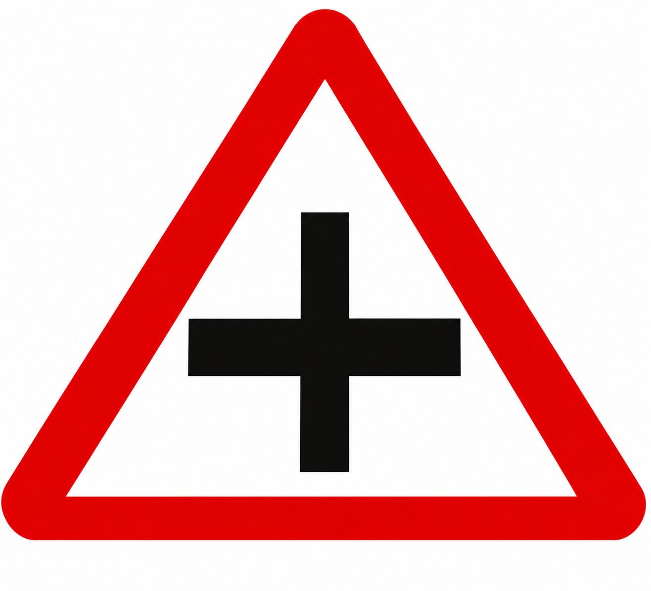 W103 warning sign for a priority crossroad on a non-priority road.